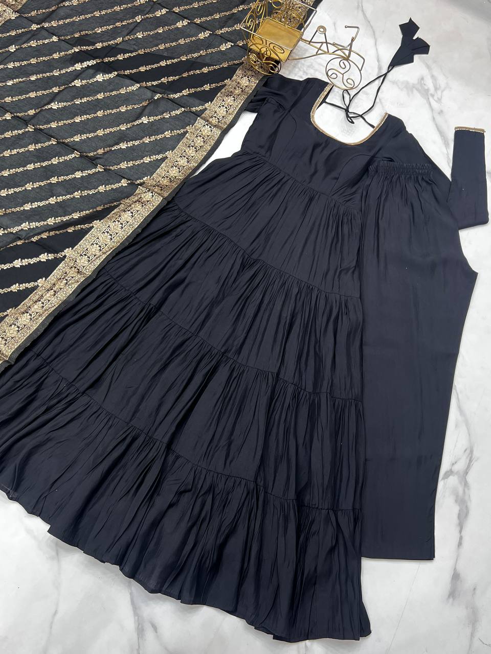 Festive Wear Black Color Anarkali Gown For Women
