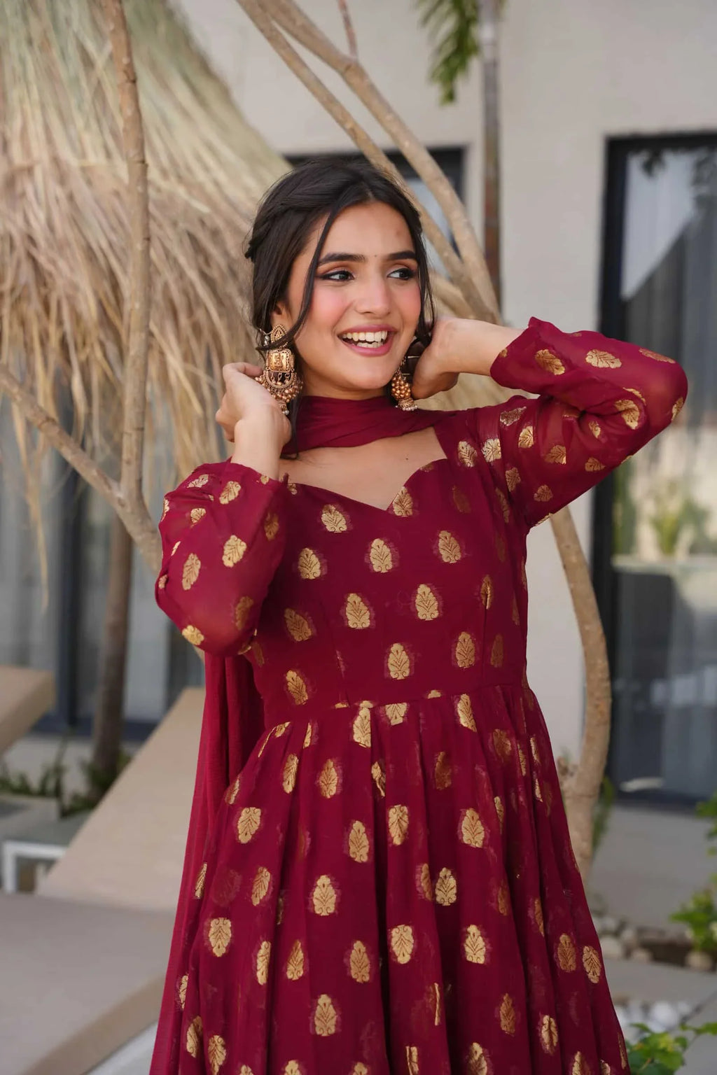 Festive Maroon Anarkali Suit For Women