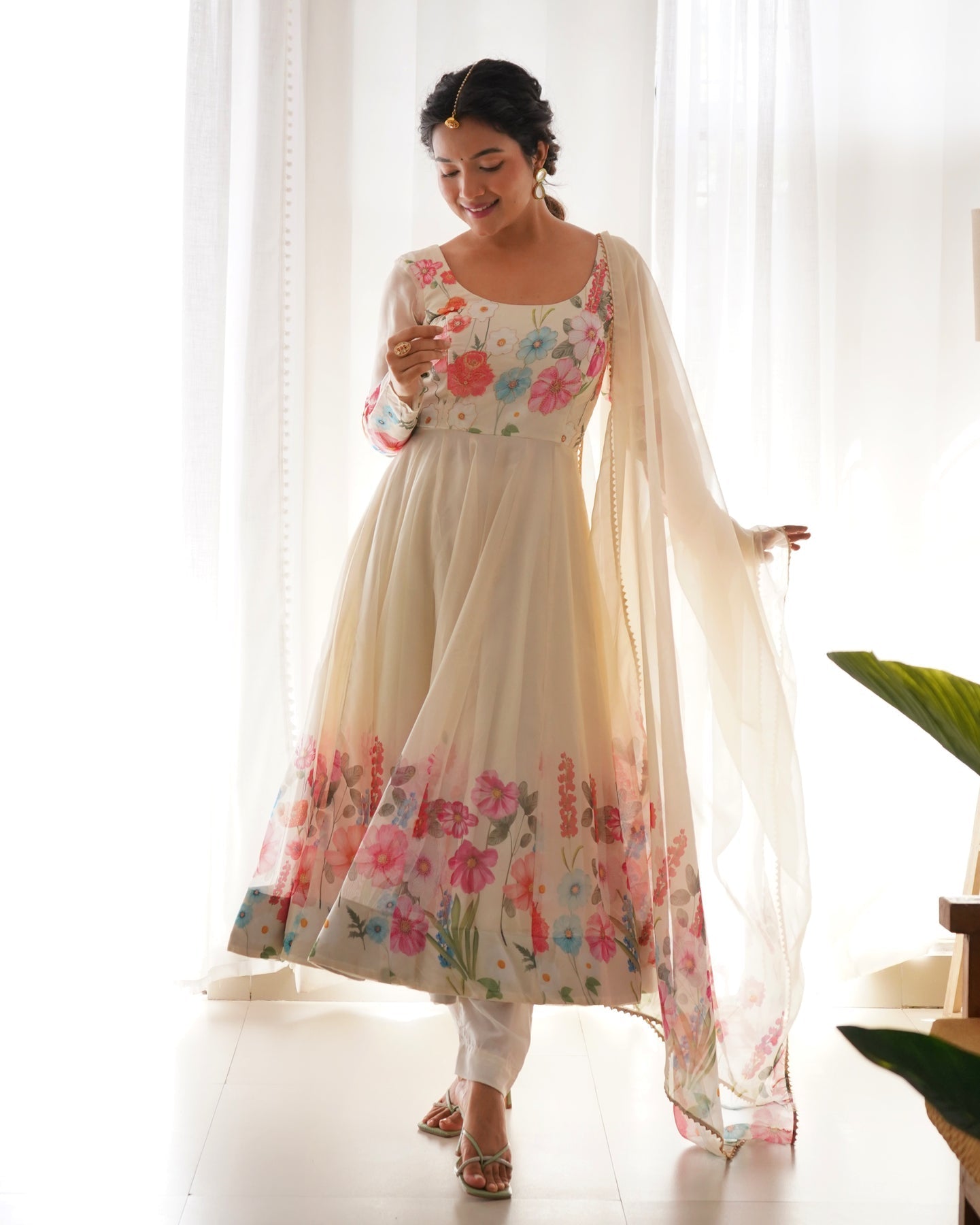 Digitally Printed & Embroidered Yoke Pure Soft Organza Anarkali Suit For Women