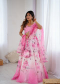 Pink Color Organza Silk Arti Chauhan Wear Fully Stiched Lehenga Choli With Potali Bag