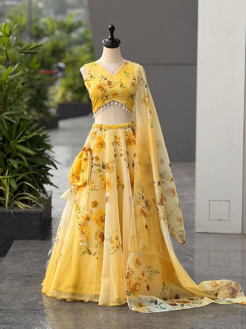 Yellow Color Organza Silk Fully Stiched Lehenga Choli With Potali Bag