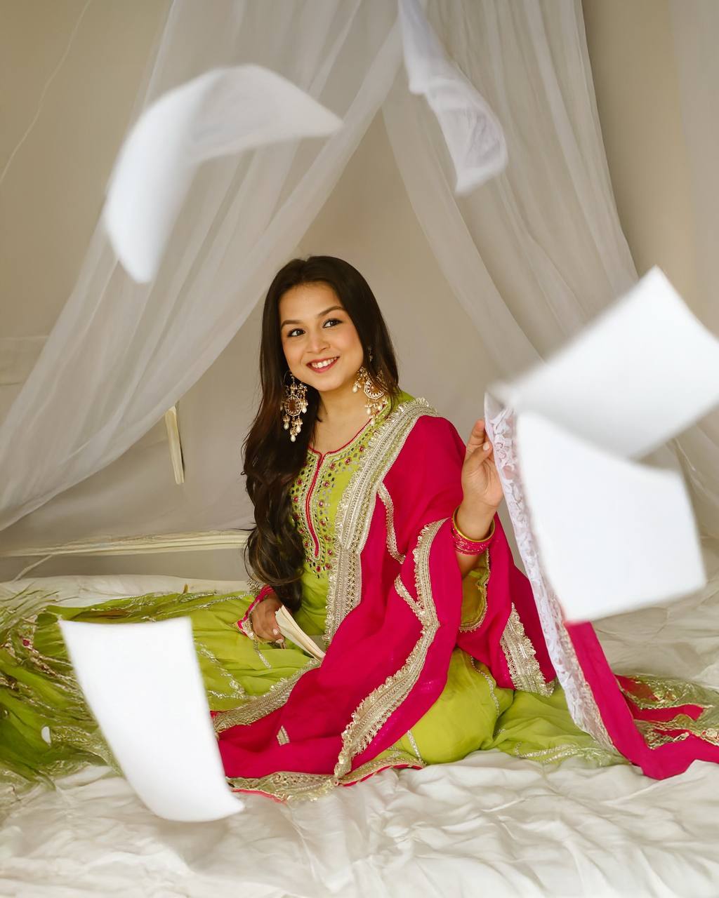 Lime Green Embroidered Sharara Suit Set for Women | Mehndi, Haldi & Festive Wear
