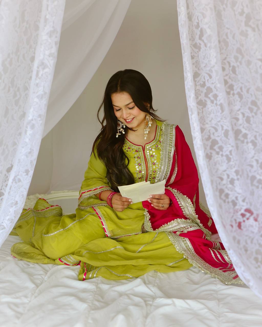 Lime Green Embroidered Sharara Suit Set for Women | Mehndi, Haldi & Festive Wear