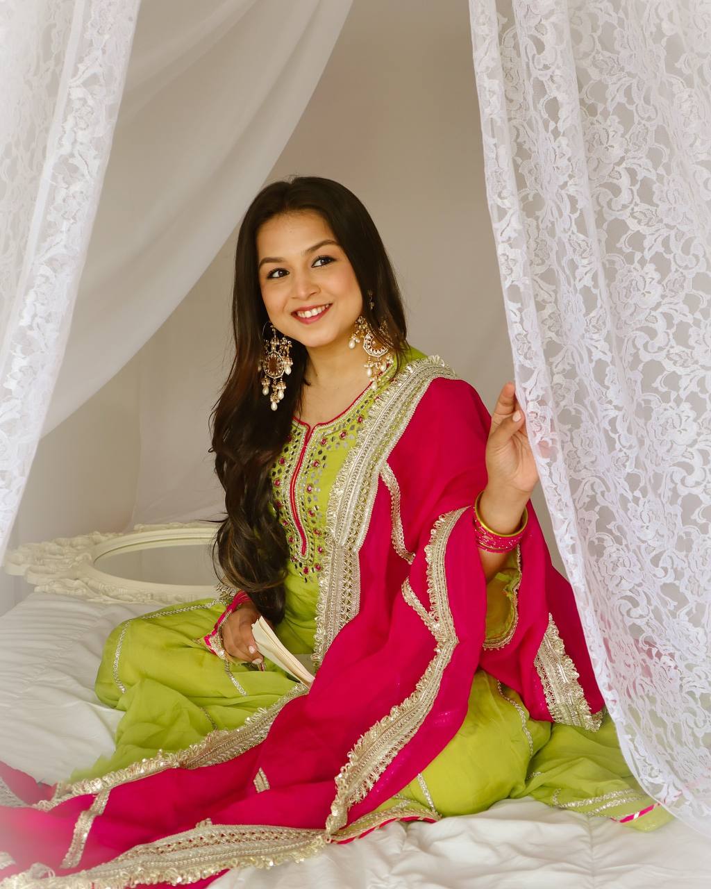Lime Green Embroidered Sharara Suit Set for Women | Mehndi, Haldi & Festive Wear