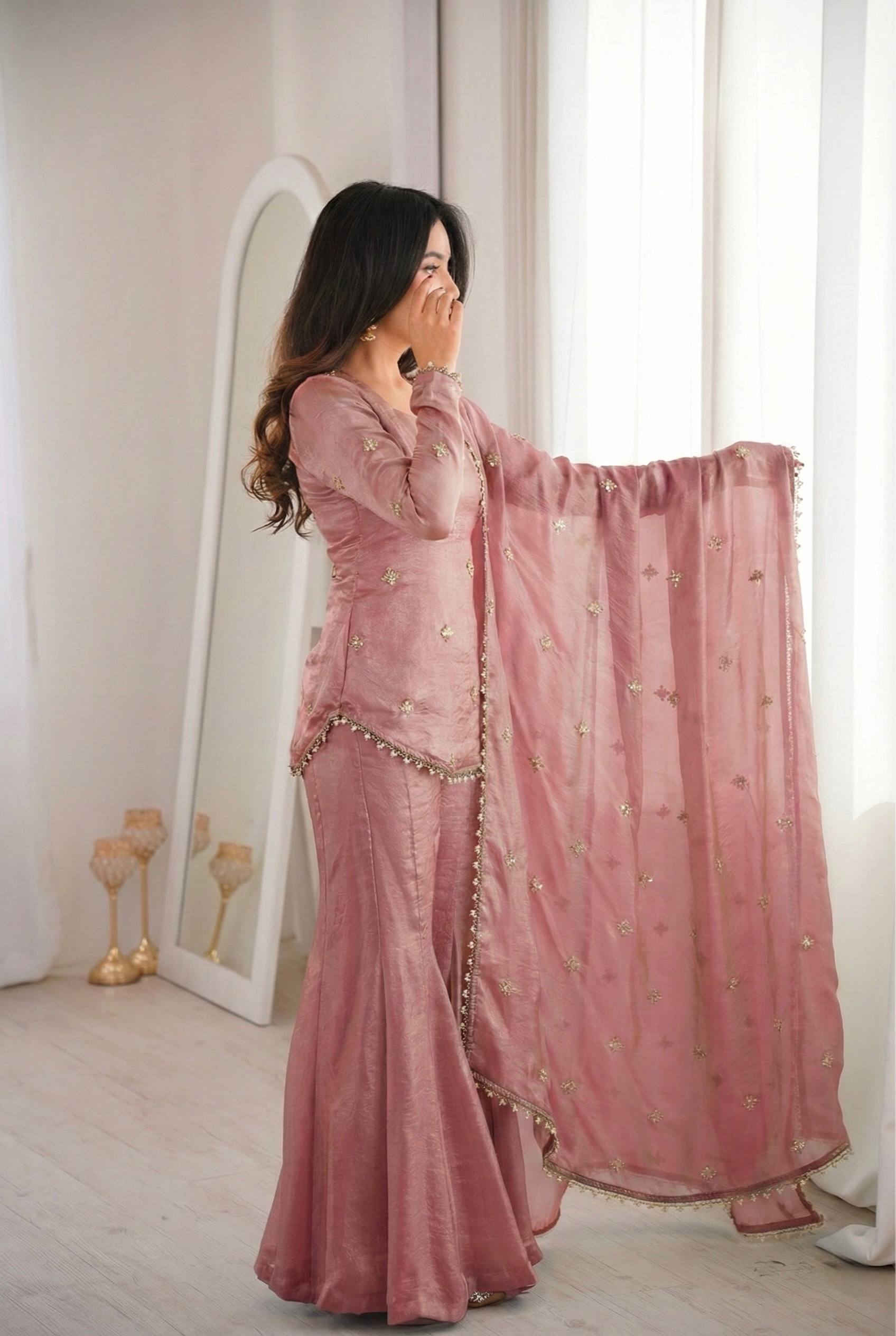Chic and Graceful Three-Tone Ethnic Set | Sharara Set For Women