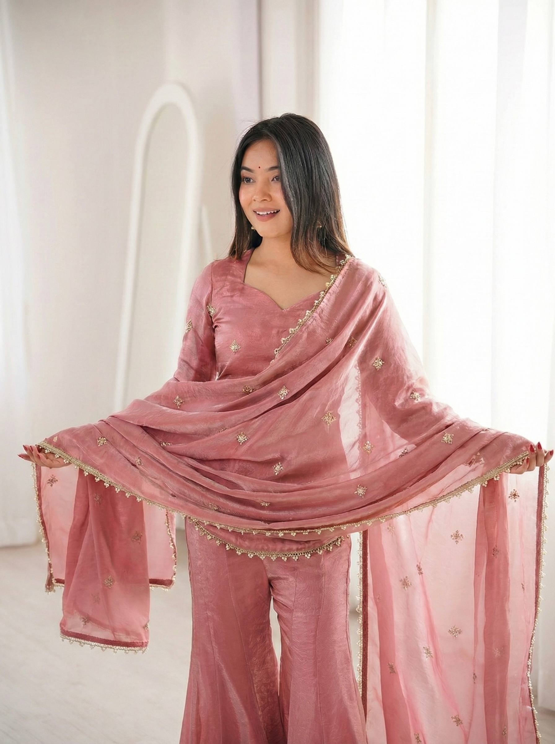 Chic and Graceful Three-Tone Ethnic Set | Sharara Set For Women