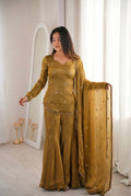 Chic and Graceful Three-Tone Ethnic Set | Sharara Set For Women