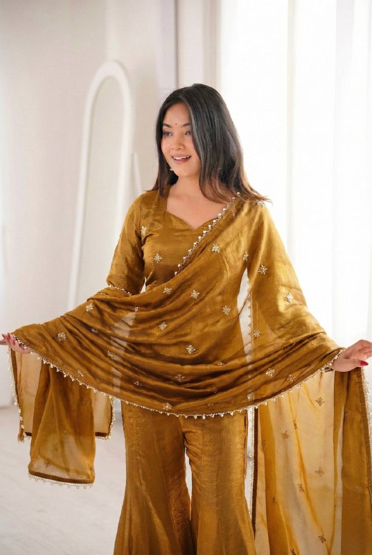 Chic and Graceful Three-Tone Ethnic Set | Sharara Set For Women