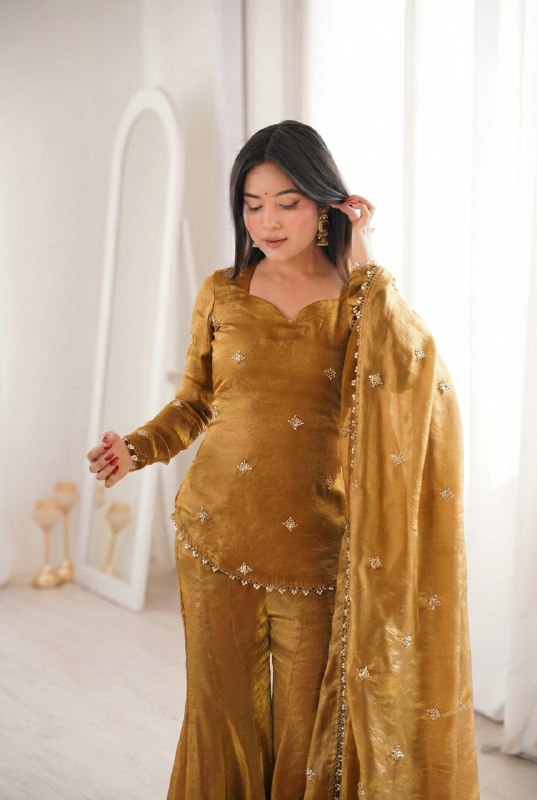 Chic and Graceful Three-Tone Ethnic Set | Sharara Set For Women