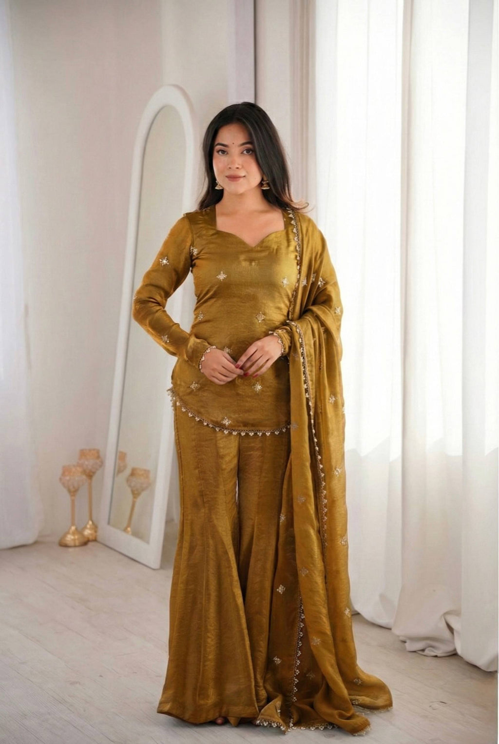 Chic and Graceful Three-Tone Ethnic Set | Sharara Set For Women