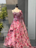 Trendy Corset Pattern Organza Pink Lehenga Set With Designer Batwa