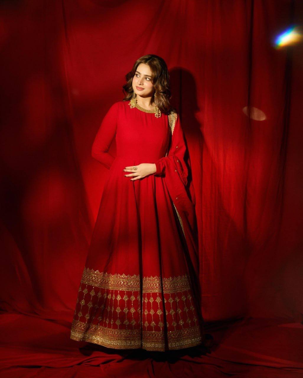 Red Vichitra Silk Anarkali Gown Set with Thread & Sequins Work | Wedding Wear for Women