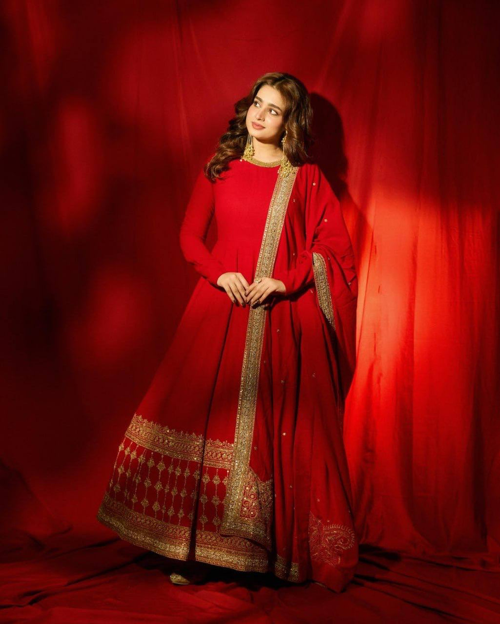 Red Vichitra Silk Anarkali Gown Set with Thread & Sequins Work | Wedding Wear for Women