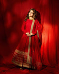 Red Vichitra Silk Anarkali Gown Set with Thread & Sequins Work | Wedding Wear for Women