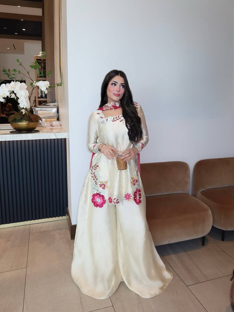 Graceful Woman in White and Pink | Sharara Set For Women