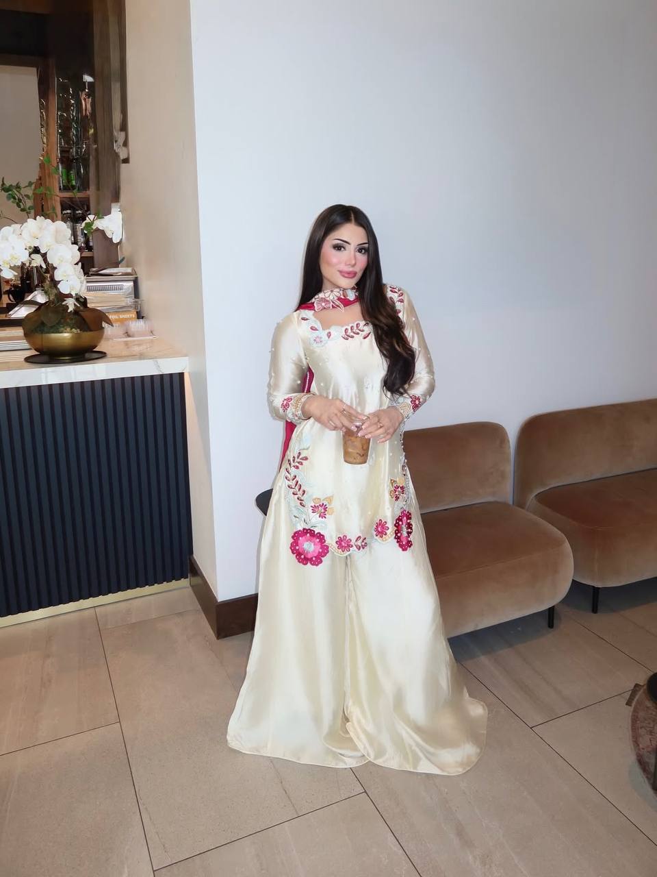 Graceful Woman in White and Pink | Sharara Set For Women