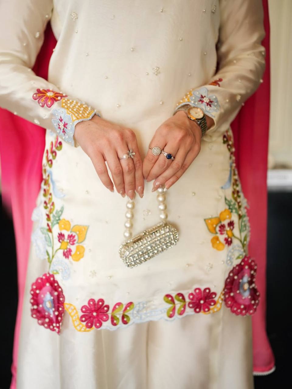 Graceful Woman in White and Pink | Sharara Set For Women
