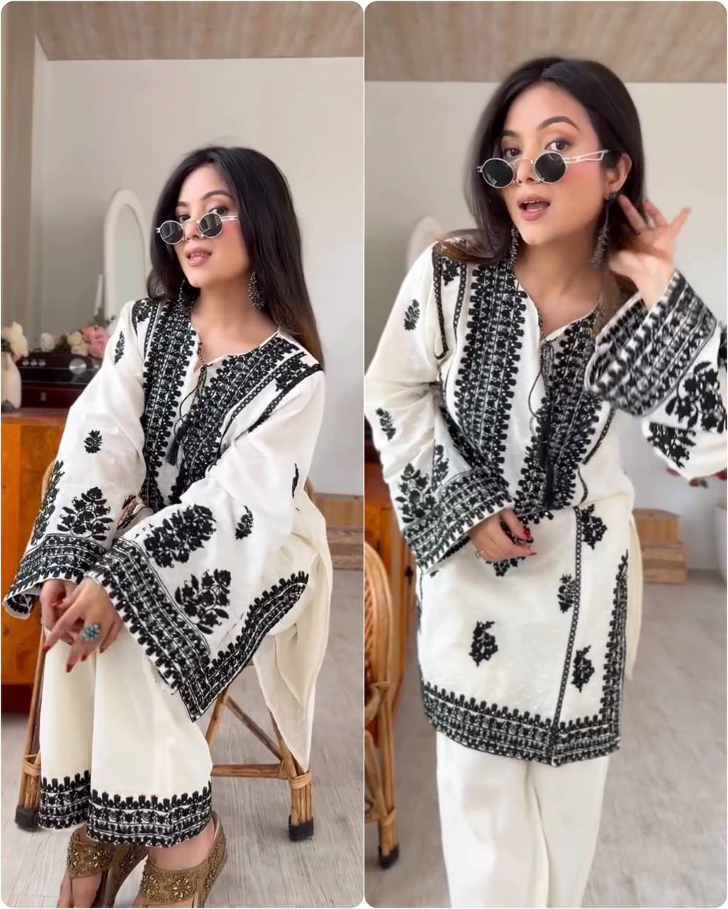 Elegant Harmony in Black and White | Sharara Set For Women