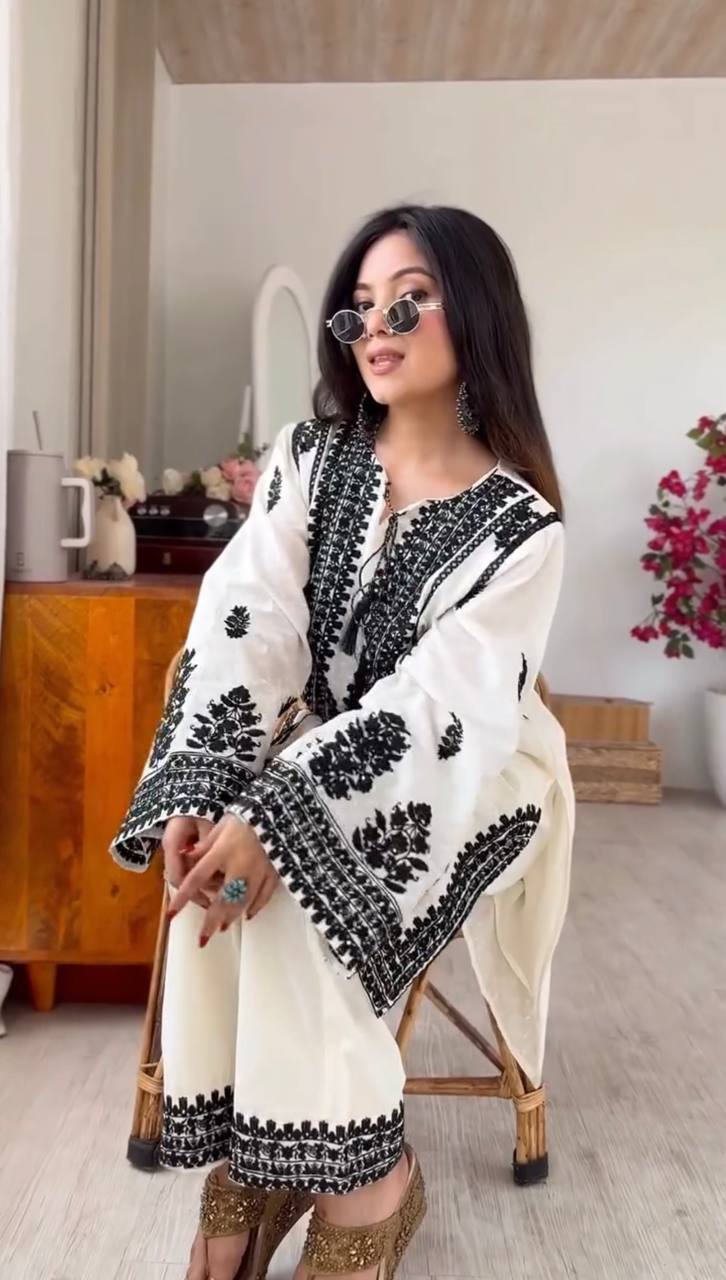 Elegant Harmony in Black and White | Sharara Set For Women
