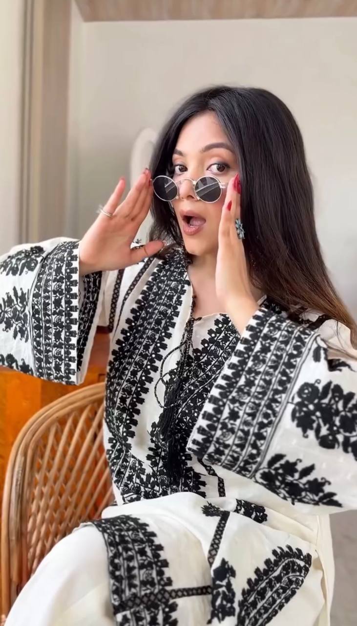 Elegant Harmony in Black and White | Sharara Set For Women
