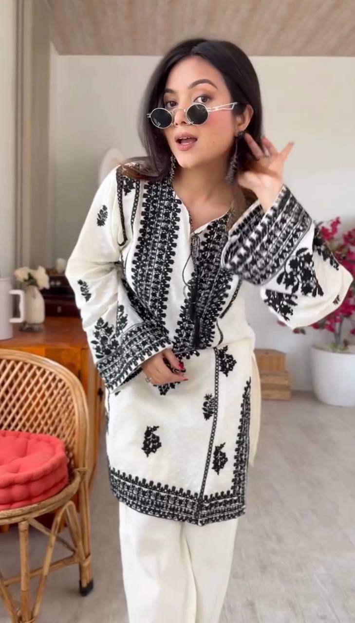 Elegant Harmony in Black and White | Sharara Set For Women