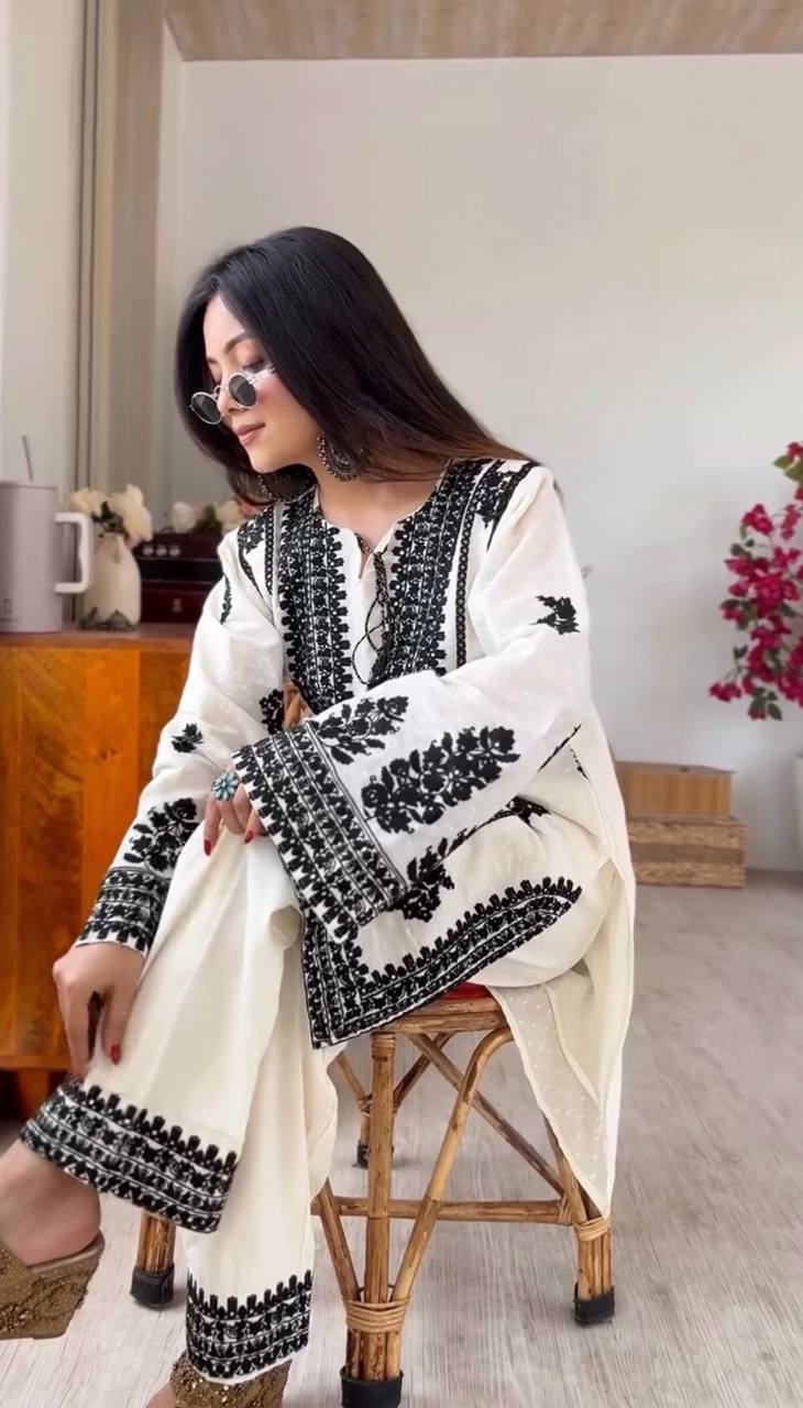 Elegant Harmony in Black and White | Sharara Set For Women