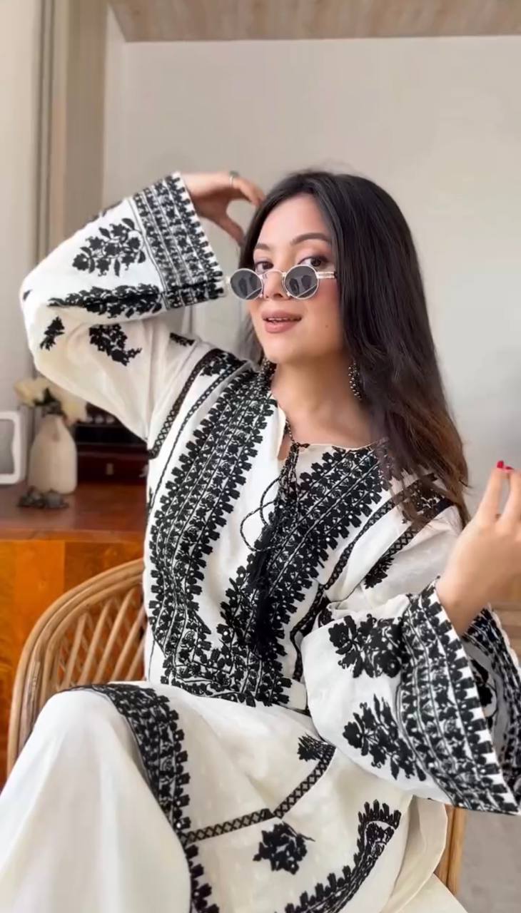 Elegant Harmony in Black and White | Sharara Set For Women