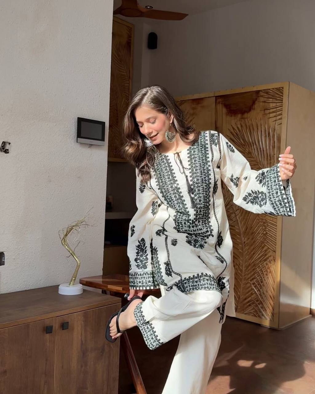 Elegant Harmony in Black and White | Sharara Set For Women