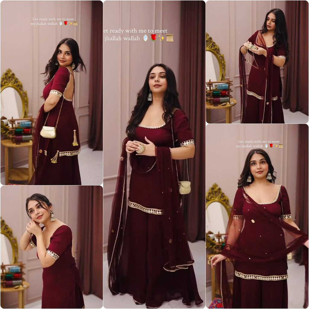 Timeless Beauty in Maroon Dress | Sharara Set For Women