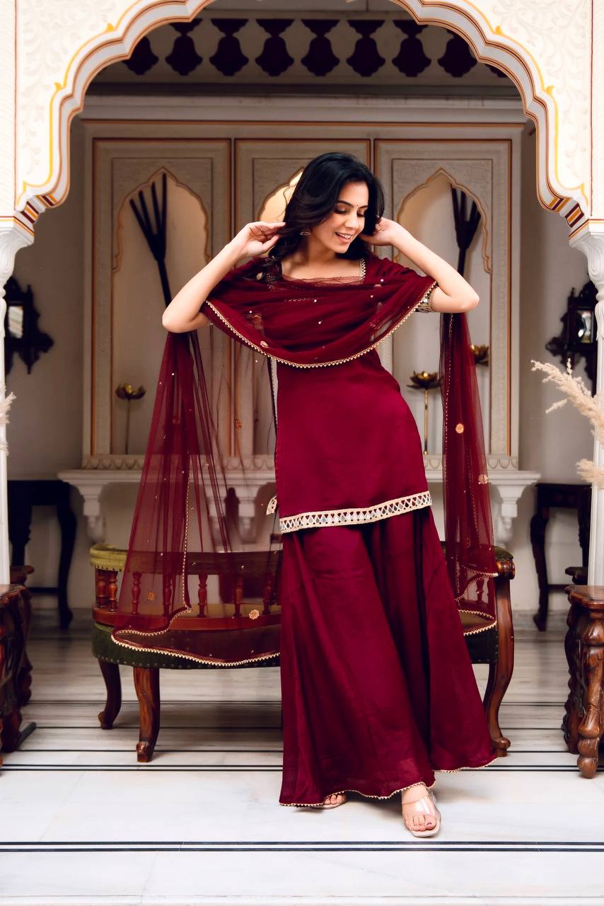 Timeless Beauty in Maroon Dress | Sharara Set For Women