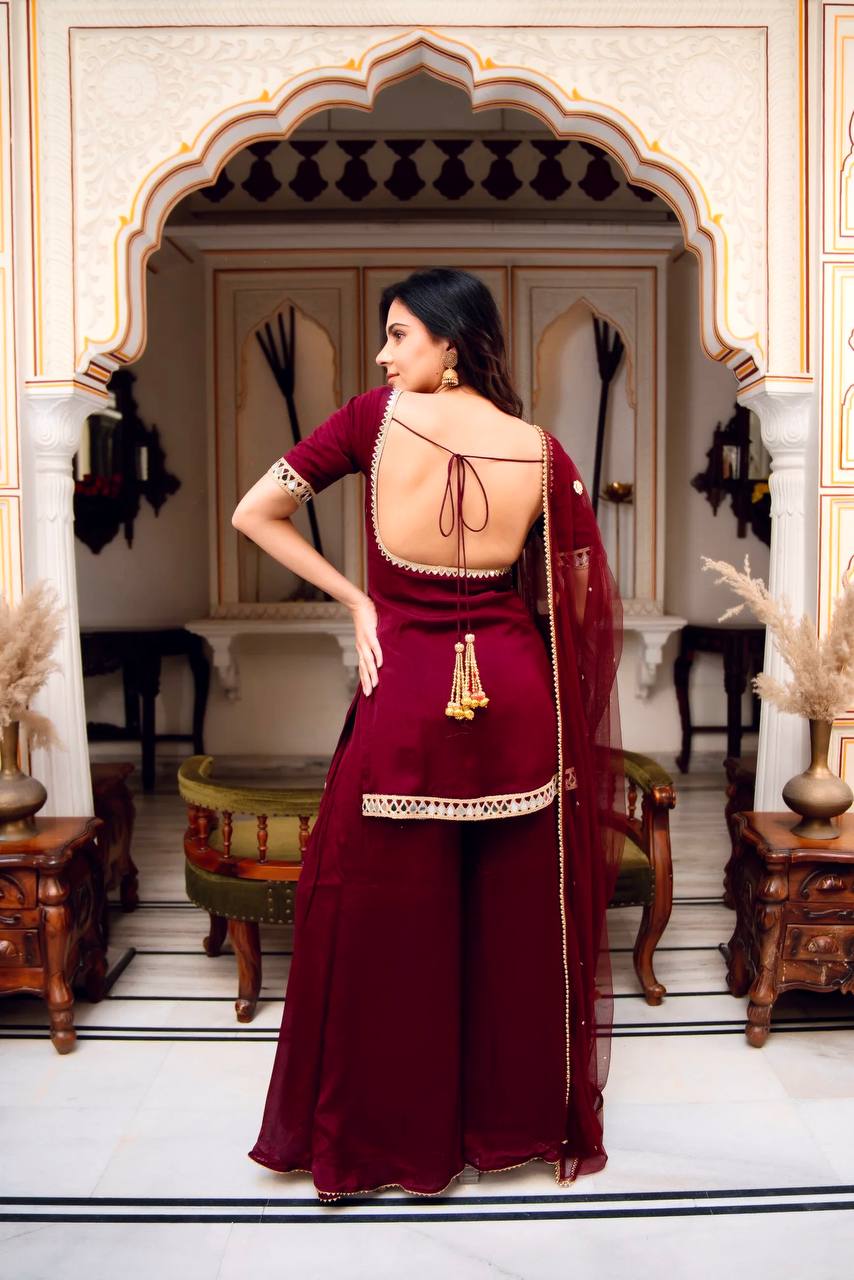 Timeless Beauty in Maroon Dress | Sharara Set For Women