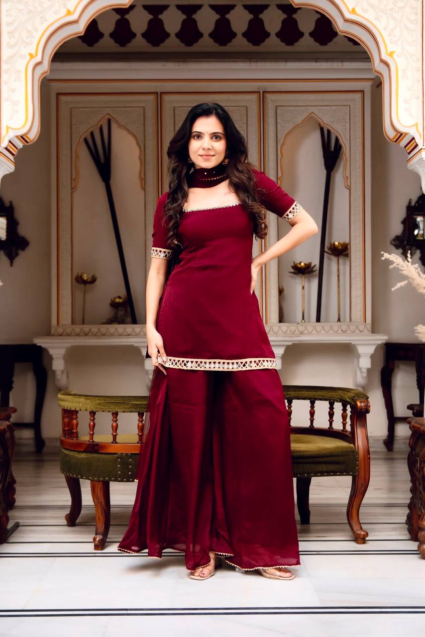 Timeless Beauty in Maroon Dress | Sharara Set For Women