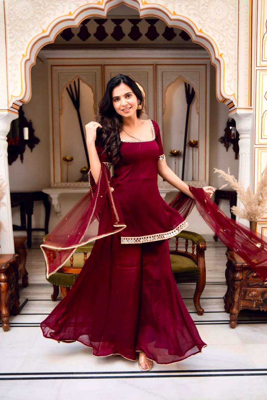 Timeless Beauty in Maroon Dress | Sharara Set For Women