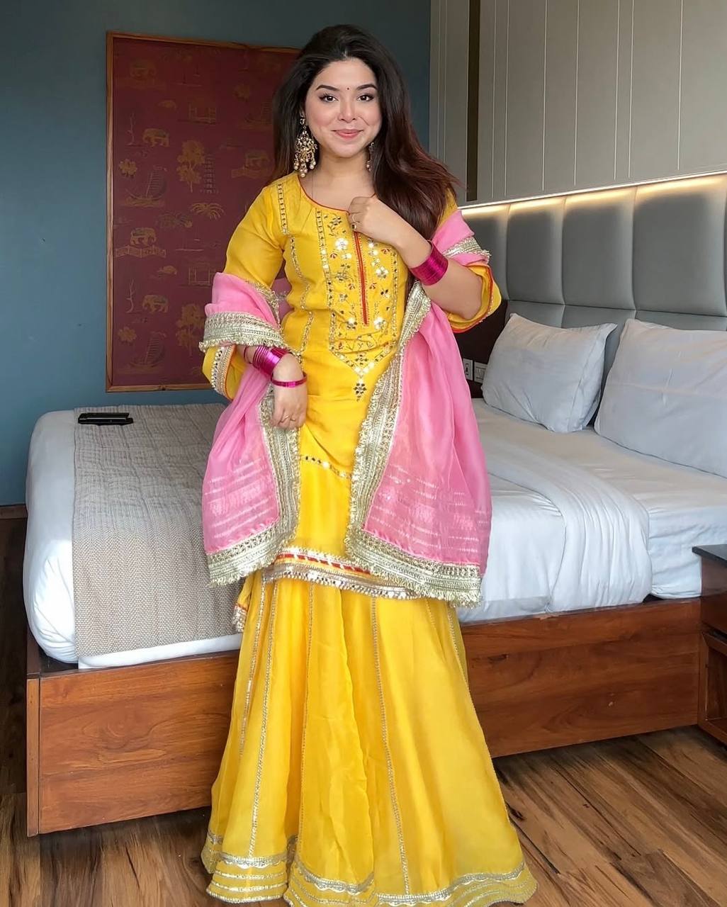 Lime Green Embroidered Sharara Suit Set for Women | Mehndi, Haldi & Festive Wear