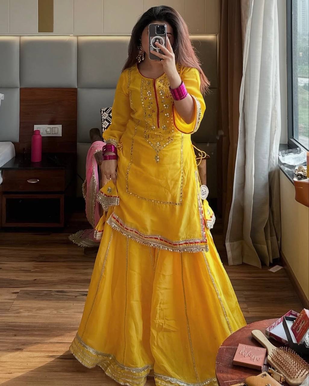 Lime Green Embroidered Sharara Suit Set for Women | Mehndi, Haldi & Festive Wear