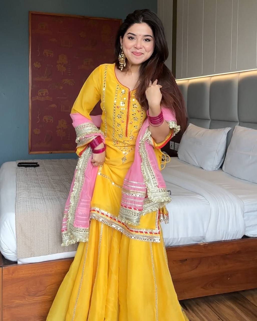 Lime Green Embroidered Sharara Suit Set for Women | Mehndi, Haldi & Festive Wear