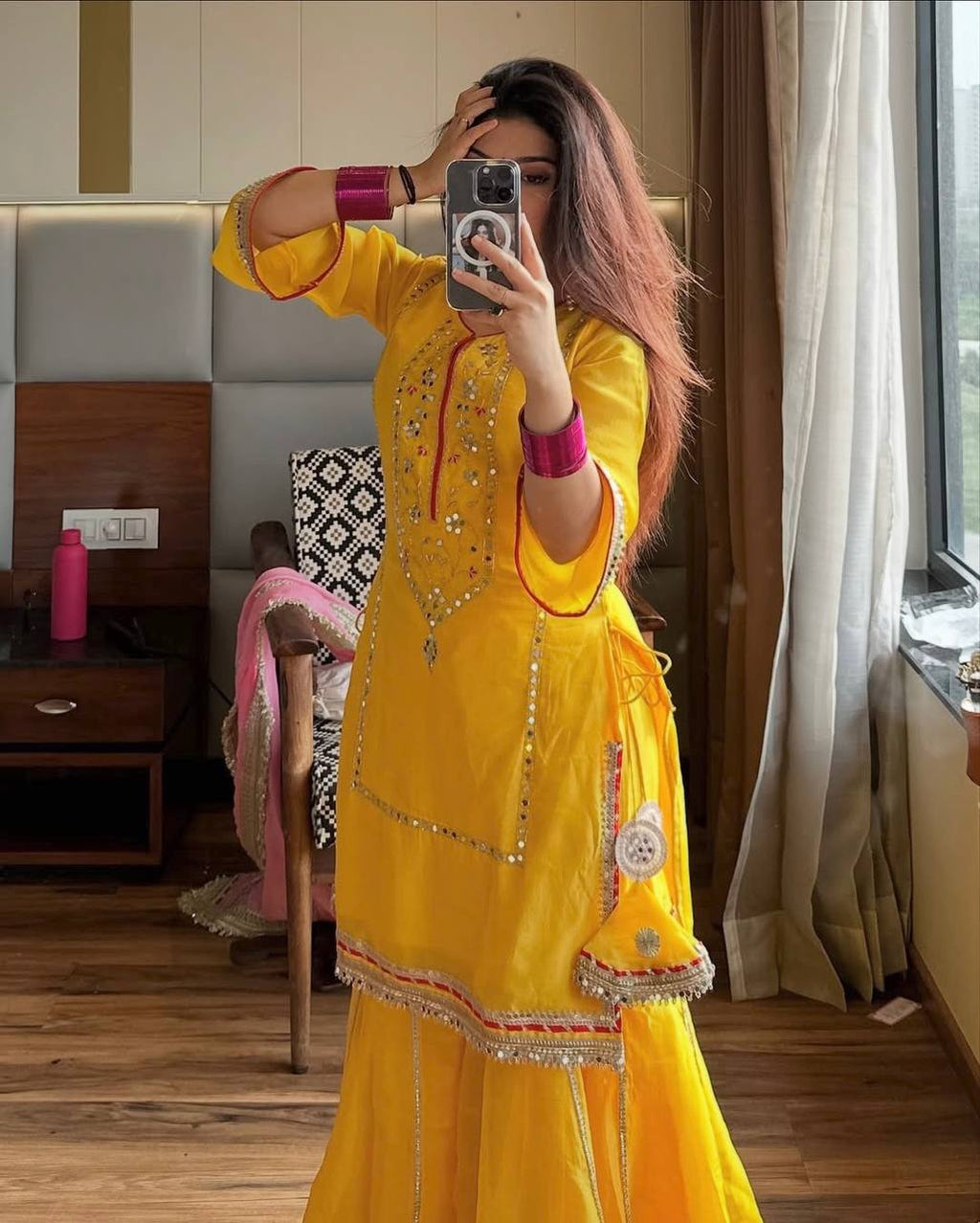 Lime Green Embroidered Sharara Suit Set for Women | Mehndi, Haldi & Festive Wear