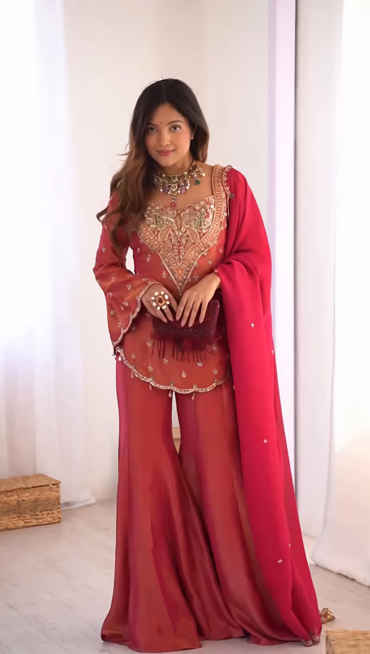 Wedding Wear Embroidered Sharara Suit Set