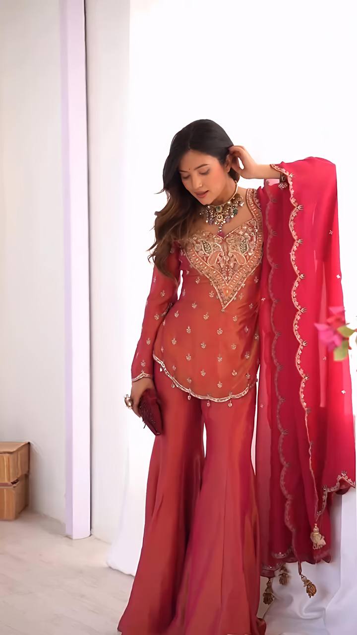 Wedding Wear Embroidered Sharara Suit Set
