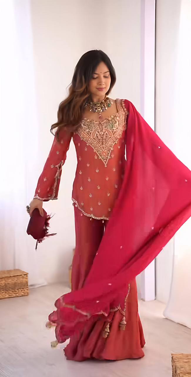 Wedding Wear Embroidered Sharara Suit Set