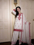 Elegant White Rayon Cotton Embroidered Kurta Set with Farshi Pants & Dupatta
