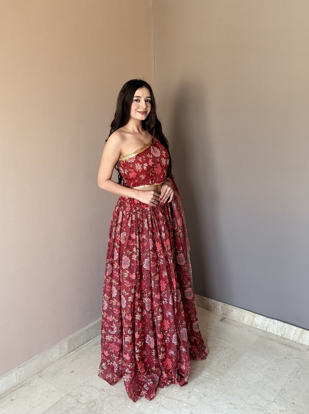 Fancy Maroon Color Stlish Floral Printed Lehenga Choli