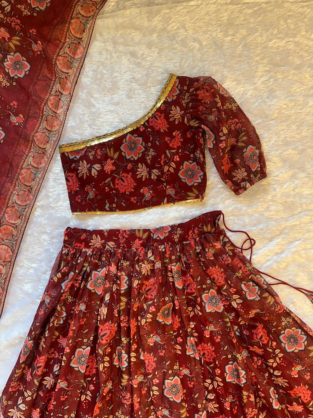 Fancy Maroon Color Stlish Floral Printed Lehenga Choli