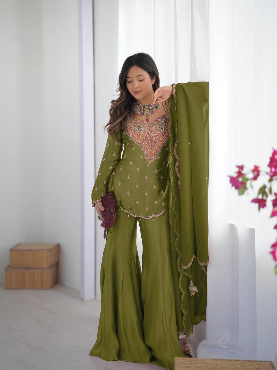 Wedding Wear Embroidered Sharara Suit Set