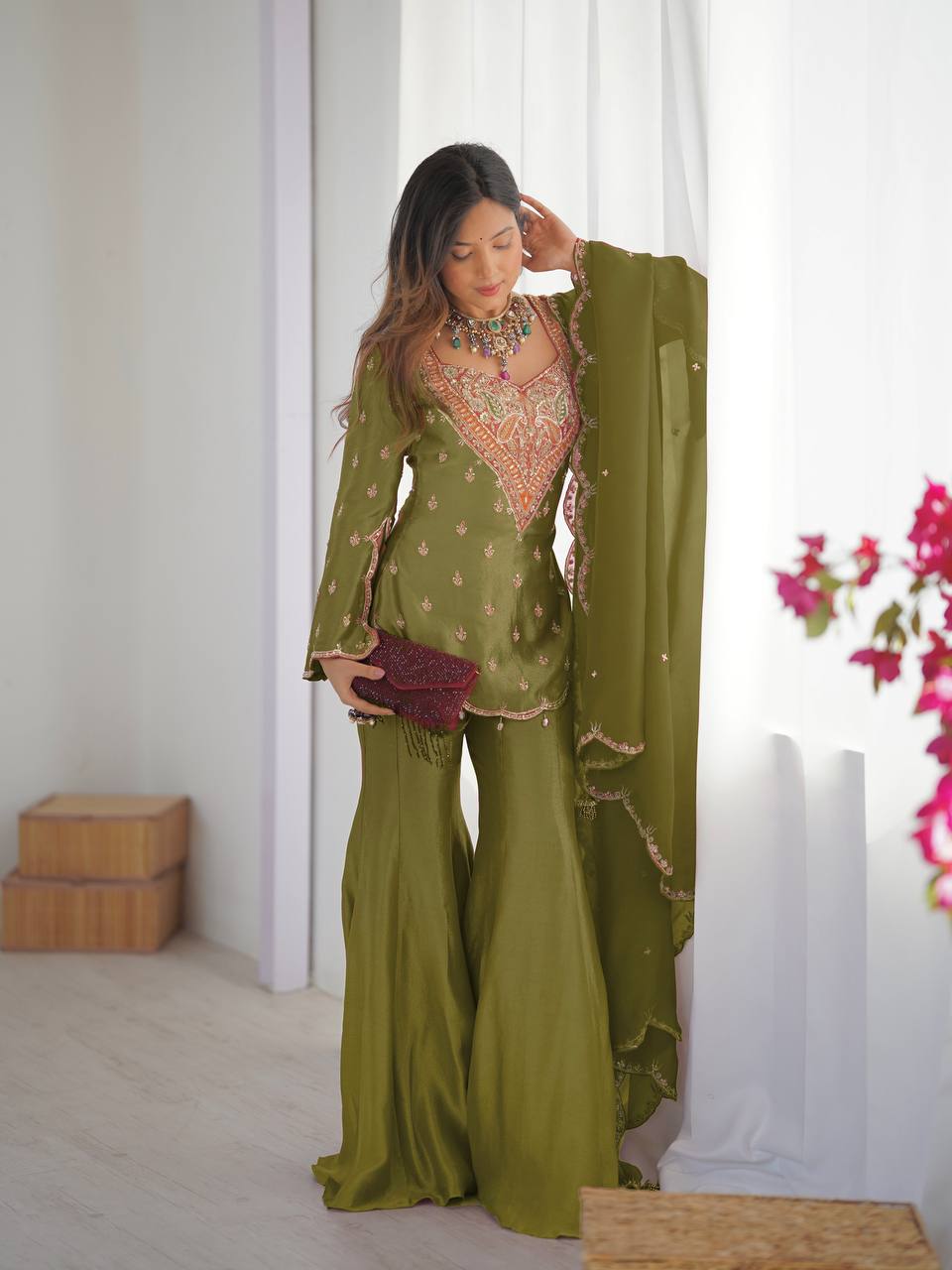 Wedding Wear Embroidered Sharara Suit Set