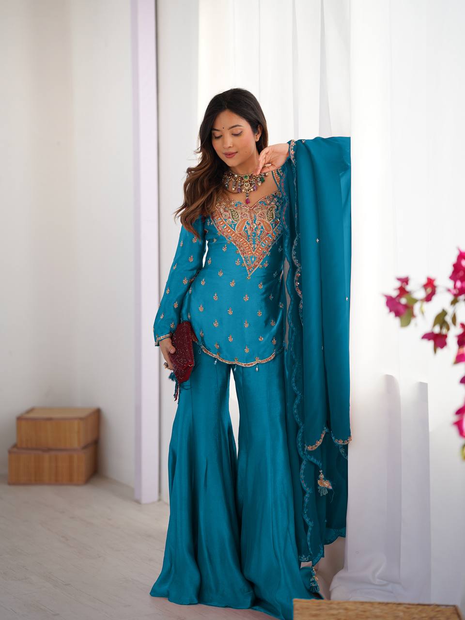 Wedding Wear Embroidered Sharara Suit Set