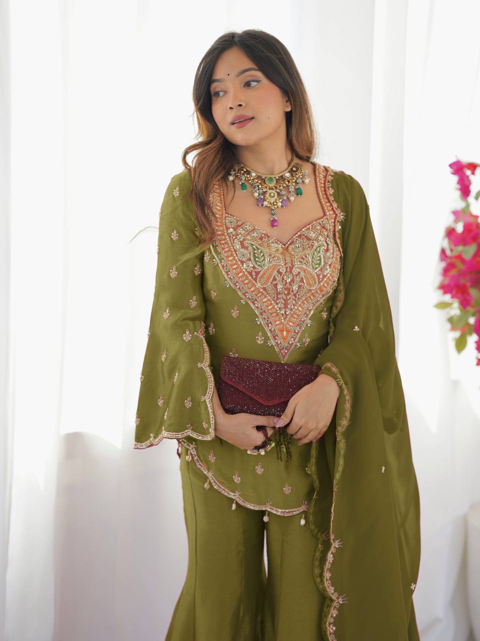 Wedding Wear Embroidered Sharara Suit Set