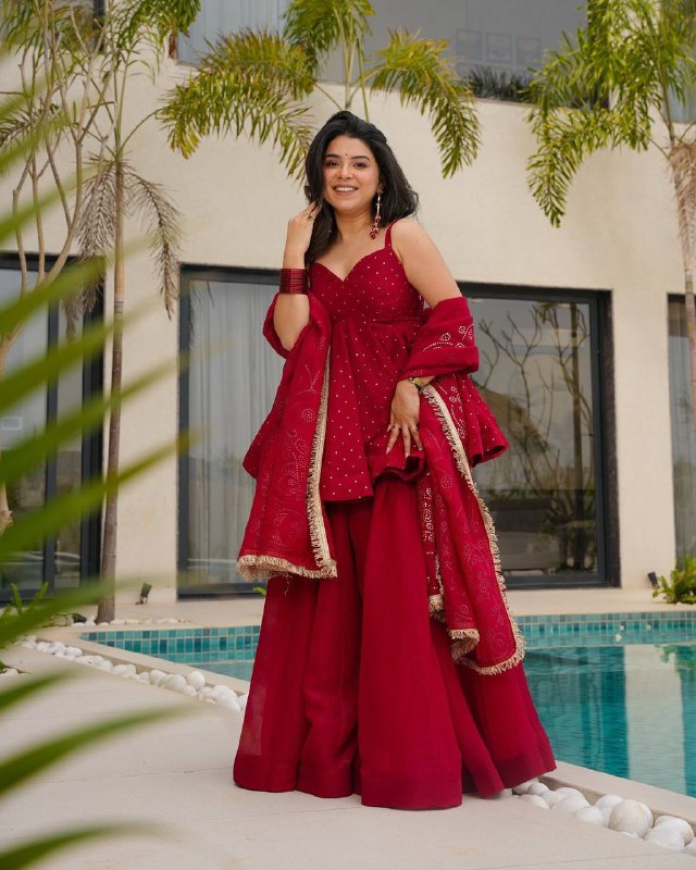 Festive Wear Kurta Palazzo Sharara Set with Matching Dupatta