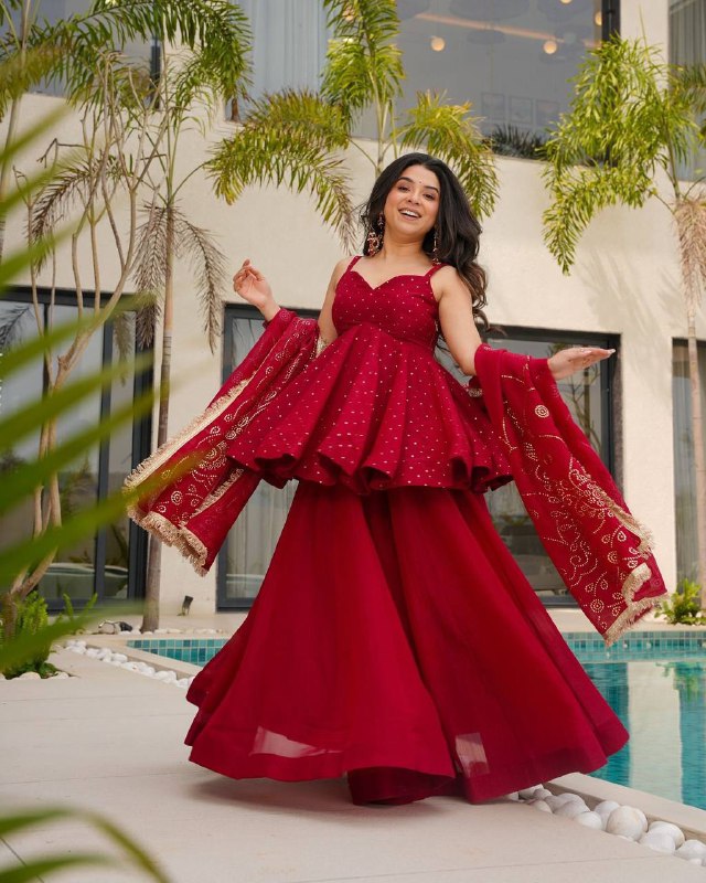 Festive Wear Kurta Palazzo Sharara Set with Matching Dupatta