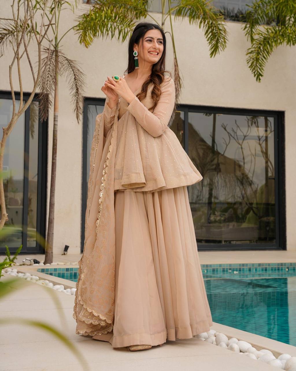 Festive Wear Kurta Palazzo Sharara Set with Matching Dupatta